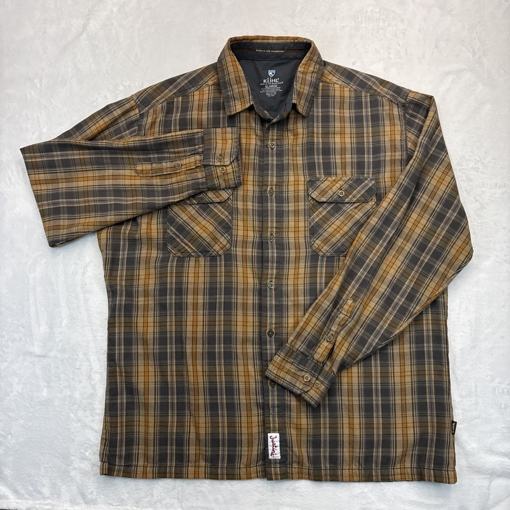 Kuhl Dillingr/Fugitive Flannel Shirt XL Brown Plaid Gorpcore Outdoor Cabincore